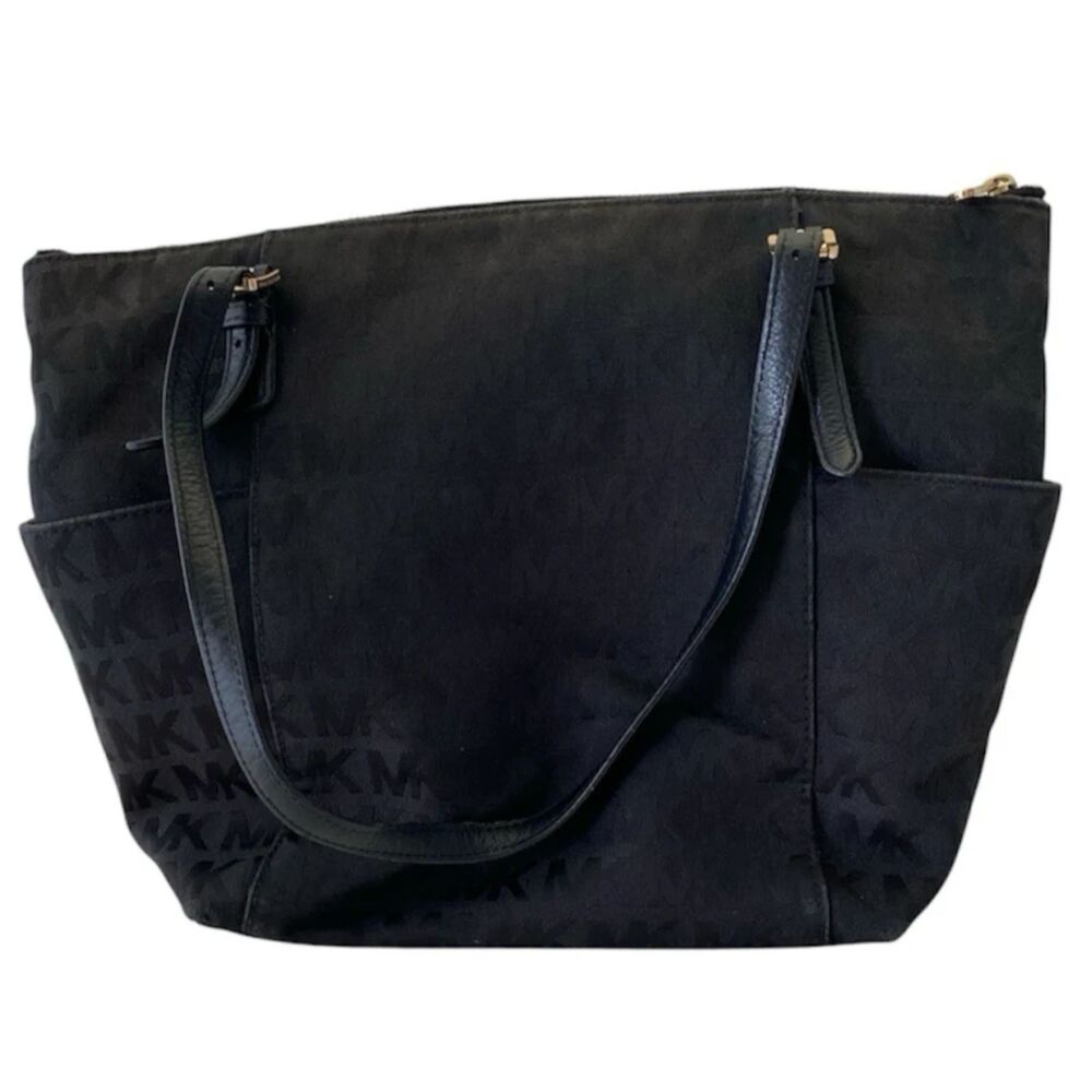 Michael Kors Women's Soft HandBag, Large - Black MK Logo - Picture 4 of 16